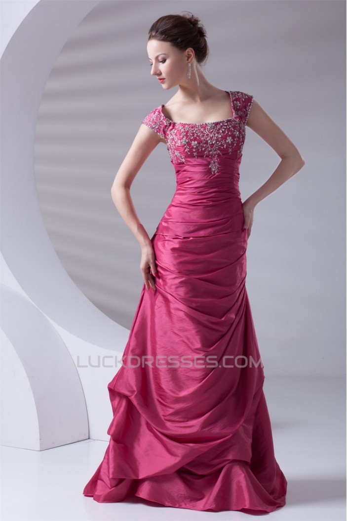 A-Line Taffeta Capped Sleeves Floor-Length Prom/Formal Evening Dresses 02020638