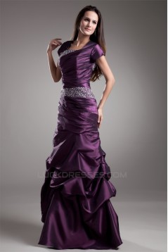 A-Line Taffeta Pleats Floor-Length Short Sleeve Mother of the Bride Dresses 02020639