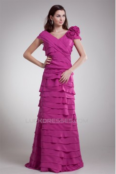 A-Line V-Neck Handmade Flowers Chiffon Prom/Formal Evening Dresses 02020640