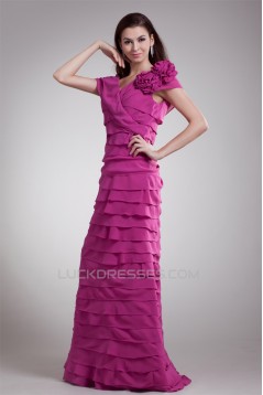 A-Line V-Neck Handmade Flowers Chiffon Prom/Formal Evening Dresses 02020640