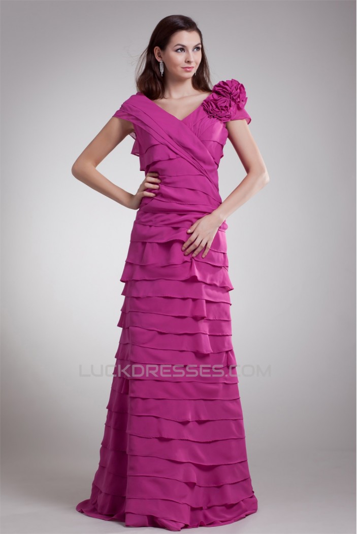 A-Line V-Neck Handmade Flowers Chiffon Prom/Formal Evening Dresses 02020640