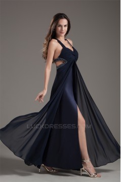 Ankle-Length A-Line Ruffles Chiffon Silk like Satin Prom/Formal Evening Dresses 02020641