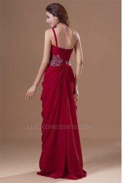 Beading Sheath/Column One-Shoulder Chiffon Silk like Satin Prom/Formal Evening Dresses 02020676