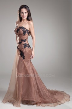 Mermaid/Trumpet Beading Strapless Satin Organza Prom/Formal Evening Dresses 02020680