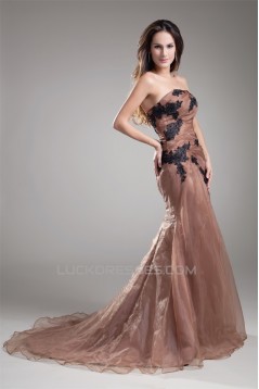 Mermaid/Trumpet Beading Strapless Satin Organza Prom/Formal Evening Dresses 02020680