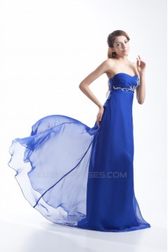 Brush Sweep Train Chiffon Long Blue Prom/Formal Evening Dresses 02020688