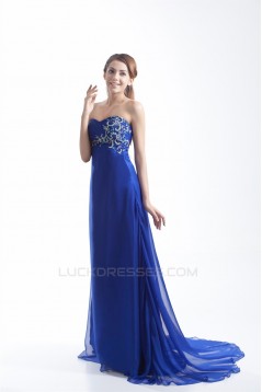 Brush Sweep Train Chiffon Long Blue Prom/Formal Evening Dresses 02020688