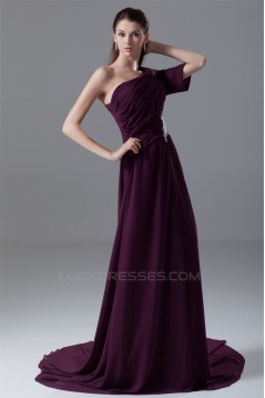 A-Line Single Sleeve Long Purple Prom/Formal Evening Dresses 02020699