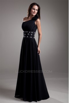 A-Line One-Shoulder Beaded Black Floor-Length Prom/Formal Evening Dresses 02020714
