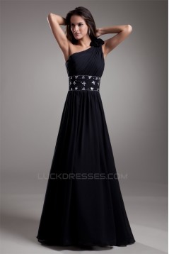 A-Line One-Shoulder Beaded Black Floor-Length Prom/Formal Evening Dresses 02020714