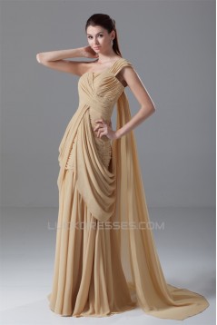 Draped A-Line One-Shoulder Brush Sweep Train Prom/Formal Evening Dresses 02020716