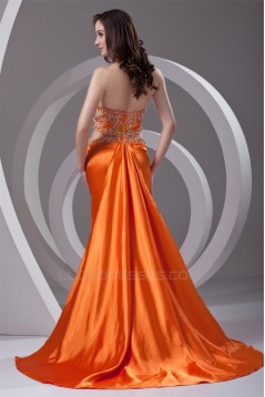 Elastic Woven Satin Halter Beading Sleeveless Prom/Formal Evening Dresses 02020722