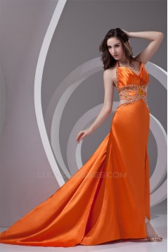 Elastic Woven Satin Halter Beading Sleeveless Prom/Formal Evening Dresses 02020722