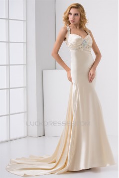 Elastic Woven Satin Sleeveless Halter Sheath/Column Prom/Formal Evening Dresses 02020726