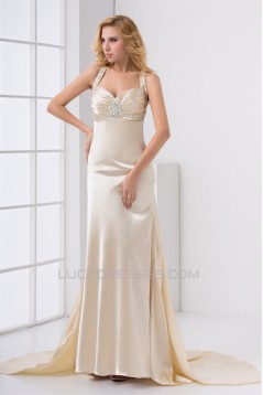 Elastic Woven Satin Sleeveless Halter Sheath/Column Prom/Formal Evening Dresses 02020726