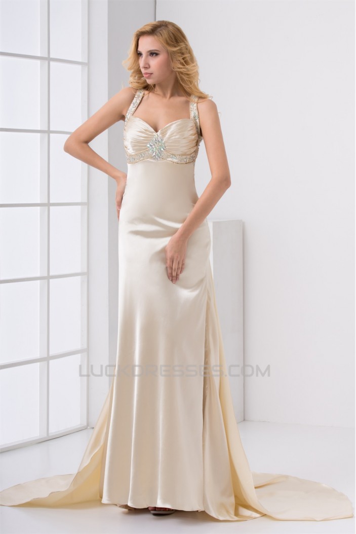 Elastic Woven Satin Sleeveless Halter Sheath/Column Prom/Formal Evening Dresses 02020726