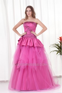 Floor-Length Satin Netting Sleeveless Beading Prom/Formal Evening Dresses 02020750
