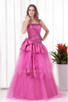 Floor-Length Satin Netting Sleeveless Beading Prom/Formal Evening Dresses 02020750
