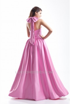 A-Line Halter Floor-Length Beading Satin Prom/Formal Evening Dresses 02020765