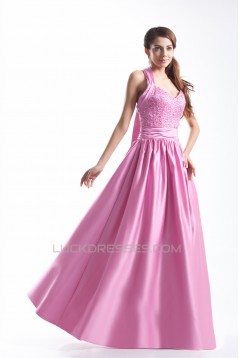 A-Line Halter Floor-Length Beading Satin Prom/Formal Evening Dresses 02020765