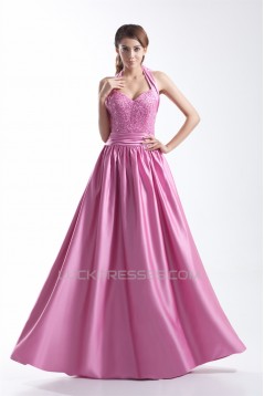 A-Line Halter Floor-Length Beading Satin Prom/Formal Evening Dresses 02020765