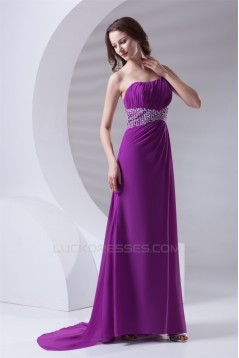 One-Shoulder Chiffon Long Purple Prom/Formal Evening Dresses 02020784