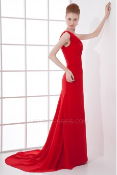 One-Shoulder Court Train Pleats Sheath/Column Prom/Formal Evening Dresses 02020785