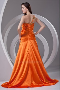 One-Shoulder Elastic Woven Satin Pleats Prom/Formal Evening Dresses 02020786