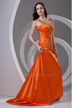 One-Shoulder Elastic Woven Satin Pleats Prom/Formal Evening Dresses 02020786