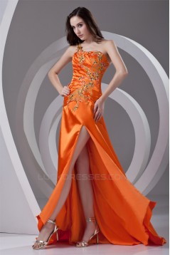 One-Shoulder Elastic Woven Satin Pleats Prom/Formal Evening Dresses 02020786