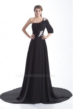 One-Shoulder Pleats A-Line Half Elbow Length Prom/Formal Evening Dresses 02020789