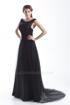 Pleats Bateau Satin Fine Netting Sleeveless Prom/Formal Evening Dresses 02020804