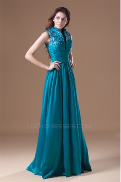Pleats Floor-Length Taffeta Sleeveless High-Neck Prom/Formal Evening Dresses 02020805