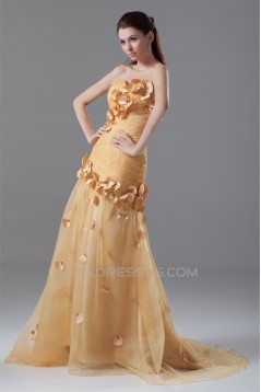 Pleats Sleeveless Strapless Taffeta Netting Prom/Formal Evening Dresses 02020809