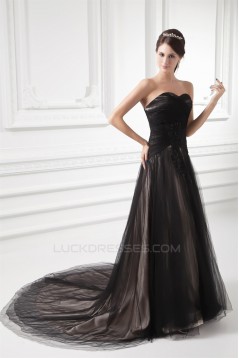 A-Line Fine Netting Sweetheart Sleeveless Long Black Prom/Formal Evening Dresses 02020820
