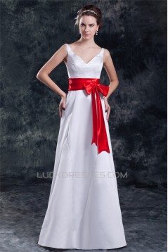 Satin Floor-Length Sleeveless A-Line V-Neck Prom/Formal Evening Bridesmaid Dresses 02020821