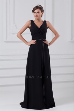 A-Line V-Neck Long Black Chiffon Evening Party Bridesmaid Dresses 02020823