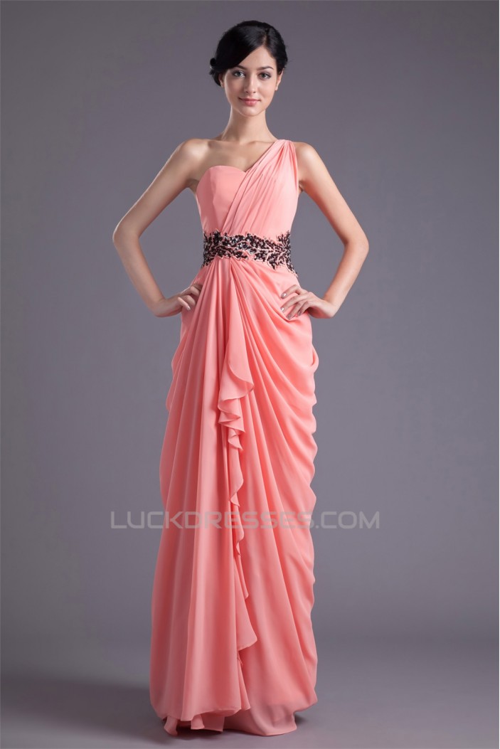 Sheath/Column Floor-Length Chiffon One-Shoulder Prom/Formal Evening Dresses 02020835