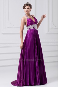 A-Line Halter Brush Sweep Train Long Purple Prom/Formal Evening Dresses 02020856
