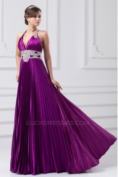 A-Line Halter Brush Sweep Train Long Purple Prom/Formal Evening Dresses 02020856