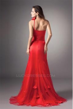 A-Line Silk like Satin Net Handmade Flowers Prom/Formal Evening Dresses 02020858