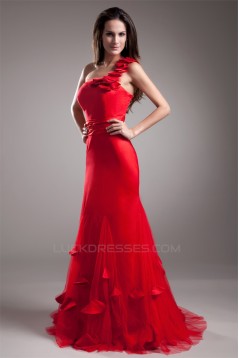 A-Line Silk like Satin Net Handmade Flowers Prom/Formal Evening Dresses 02020858