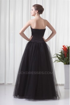 A-Line Sleeveless Beading Satin Fine Netting Strapless Prom/Formal Evening Dresses 02020868