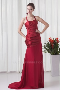 Sleeveless Brush Sweep Train Satin Chiffon Prom/Formal Evening Dresses 02020872