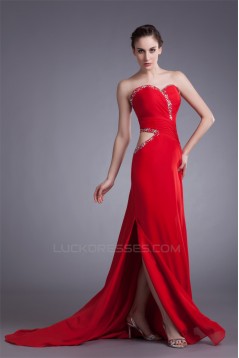Sheath/Column Chiffon Elastic Long Red Beaded Prom/Formal Evening Dresses 02020874