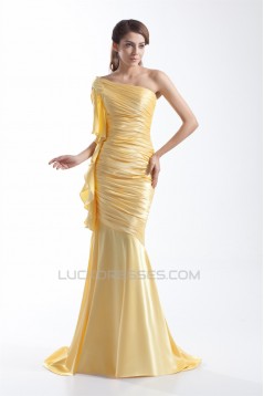 One-Shoulder Brush Sweep Train Long Yellow Prom/Formal Evening Dresses 02020888