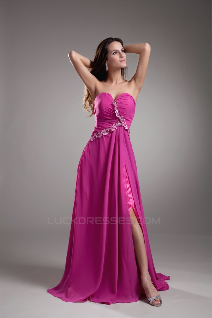 Sleeveless Split Side Chiffon Elastic Woven Satin Prom/Formal Evening Dresses 02020901