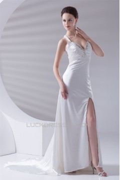 V-Neck A-Line Sleeveless Elastic Woven Satin Prom/Formal Evening Dresses 02020961