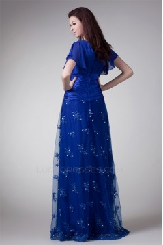 V-Neck Short Beading Chiffon Lace Elastic Woven Satin Prom/Formal Evening Dresses 02020964