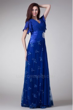 V-Neck Short Beading Chiffon Lace Elastic Woven Satin Prom/Formal Evening Dresses 02020964